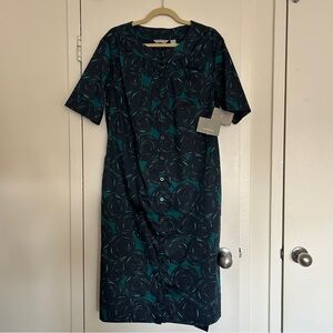 Liz Claiborne Short Sleeve Short Dress NWT in Aegean Navy Blue & Teal (Size 14)